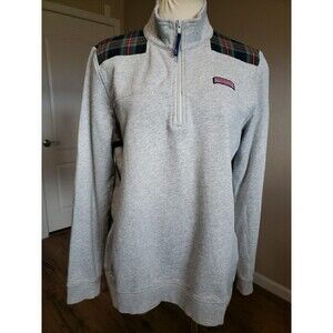 Vineyard Vines Shep Shirt Womens Sz. L Gray Plaid Shoulder Panels Sweatshirt